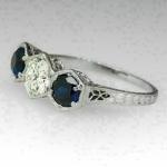 Antique 3 Ct Round Cut Diamond Sapphire Ring