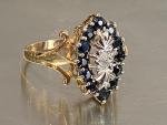 Antique 9ct Gold Diamond & Blue Sapphire Ring