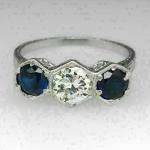 Antique 3 Ct Round Cut Diamond Sapphire Ring