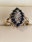 Antique 9ct Gold Diamond & Blue Sapphire Ring