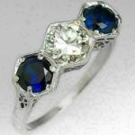 Antique 3 Ct Round Cut Diamond Sapphire Ring