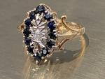 Antique 9ct Gold Diamond & Blue Sapphire Ring