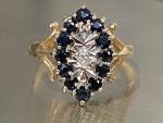 Antique 9ct Gold Diamond & Blue Sapphire Ring