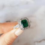 3Ct Emerald Diamond Vintage Art Deco Engagement Ring