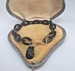 Victorian Whitby Jet Shell Pendant Bracelet