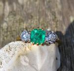 Colombian Emerald & Diamond Trilogy Antique Ring