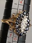 Antique 9ct Gold Diamond & Blue Sapphire Ring