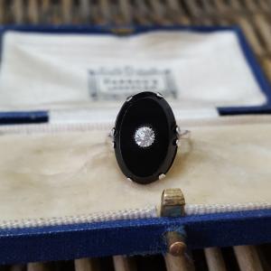 Art Deco Sterling Silver Black Paste Ring, Size G.5