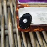 Art Deco Sterling Silver Black Paste Ring, Size G.5