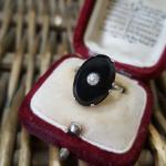 Art Deco Sterling Silver Black Paste Ring, Size G.5