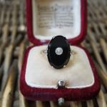 Art Deco Sterling Silver Black Paste Ring, Size G.5