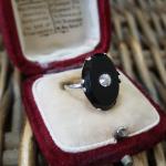 Art Deco Sterling Silver Black Paste Ring, Size G.5