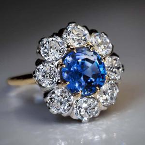 Art Deco 2 Ct Sapphire Diamond Wedding Ring