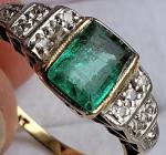 18Ct Gold Art Deco Emerald & Diamond Ring