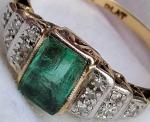 18Ct Gold Art Deco Emerald & Diamond Ring