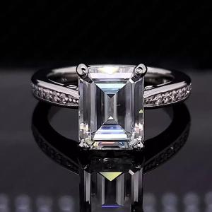 Emerald Moissanite Antique Engagement Ring in White Gold