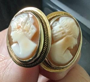 Vintage Silver Cameo Earrings with Gold Vermeil