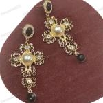 Vintage Filigree Gold and Pearl Cross Earrings