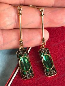 Art Deco Emerald Green Glass Statement Earrings