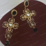 Vintage Filigree Gold and Pearl Cross Earrings