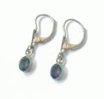 Czech Iris Glass Vintage Silver Tone Drop Earrings
