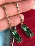 Art Deco Emerald Green Glass Statement Earrings