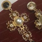 Vintage Filigree Gold and Pearl Cross Earrings