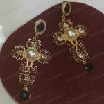 Vintage Filigree Gold and Pearl Cross Earrings