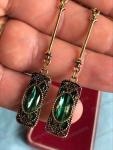 Art Deco Emerald Green Glass Statement Earrings