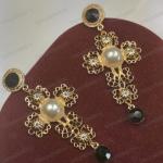 Vintage Filigree Gold and Pearl Cross Earrings