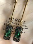 Art Deco Emerald Green Glass Statement Earrings