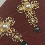 Vintage Filigree Gold and Pearl Cross Earrings
