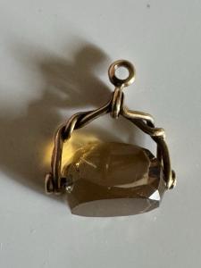 Edwardian 9ct Gold Citrine Spinner Fob Pendant