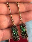 Art Deco Emerald Green Glass Statement Earrings