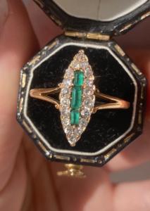 Victorian 18ct Gold Diamond Emerald Engagement Ring