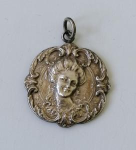 Art Nouveau Silver Pendant Fob Lady Maiden