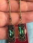 Art Deco Emerald Green Glass Statement Earrings