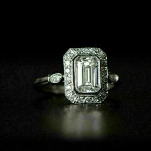 Emerald Diamond Vintage Art Deco Engagement Ring
