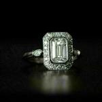 Emerald Diamond Vintage Art Deco Engagement Ring