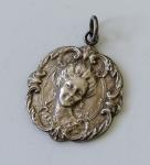 Art Nouveau Silver Pendant Fob Lady Maiden