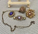 Vintage Costume Jewelry: Scarf Rings, Brooch, Necklace Set