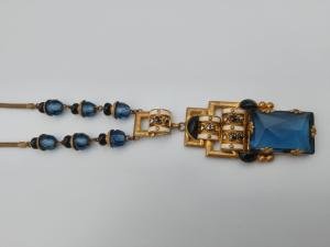 Art Deco Blue Glass Antique Necklace from Czech Republic
