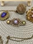 Vintage Costume Jewelry: Scarf Rings, Brooch, Necklace Set