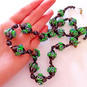 Antique Millefiori Bead Necklace with Star Cane
