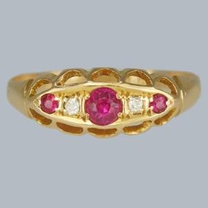 Edwardian Ruby & Diamond Five Stone Ring