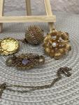 Vintage Costume Jewelry: Scarf Rings, Brooch, Necklace Set