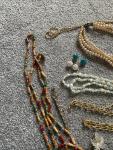 Vintage Jewelry Lot: Beads, Clip-On Earrings, Brooches