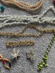 Vintage Jewelry Lot: Beads, Clip-On Earrings, Brooches