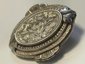 Victorian Sterling Silver Floral Engraved Brooch