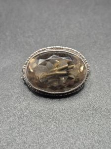 Smokey Quartz Silver Brooch, Marked 830